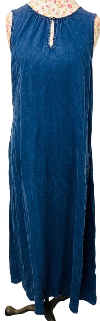 💙 Liz Claiborne Blue Sleeveless Maxi Dress L Denim Look Boho Cottagecore